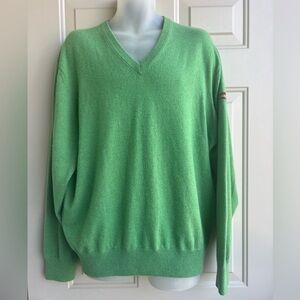 Peter Millar 100% Cashmere V-Neck Sweater Size XL Green Golf Redstone Logo
